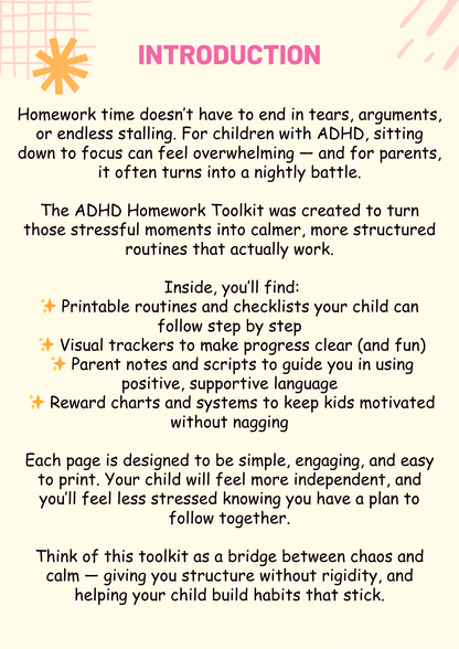 ADHD Homework Toolkit – Printable Routines, Trackers & Scripts