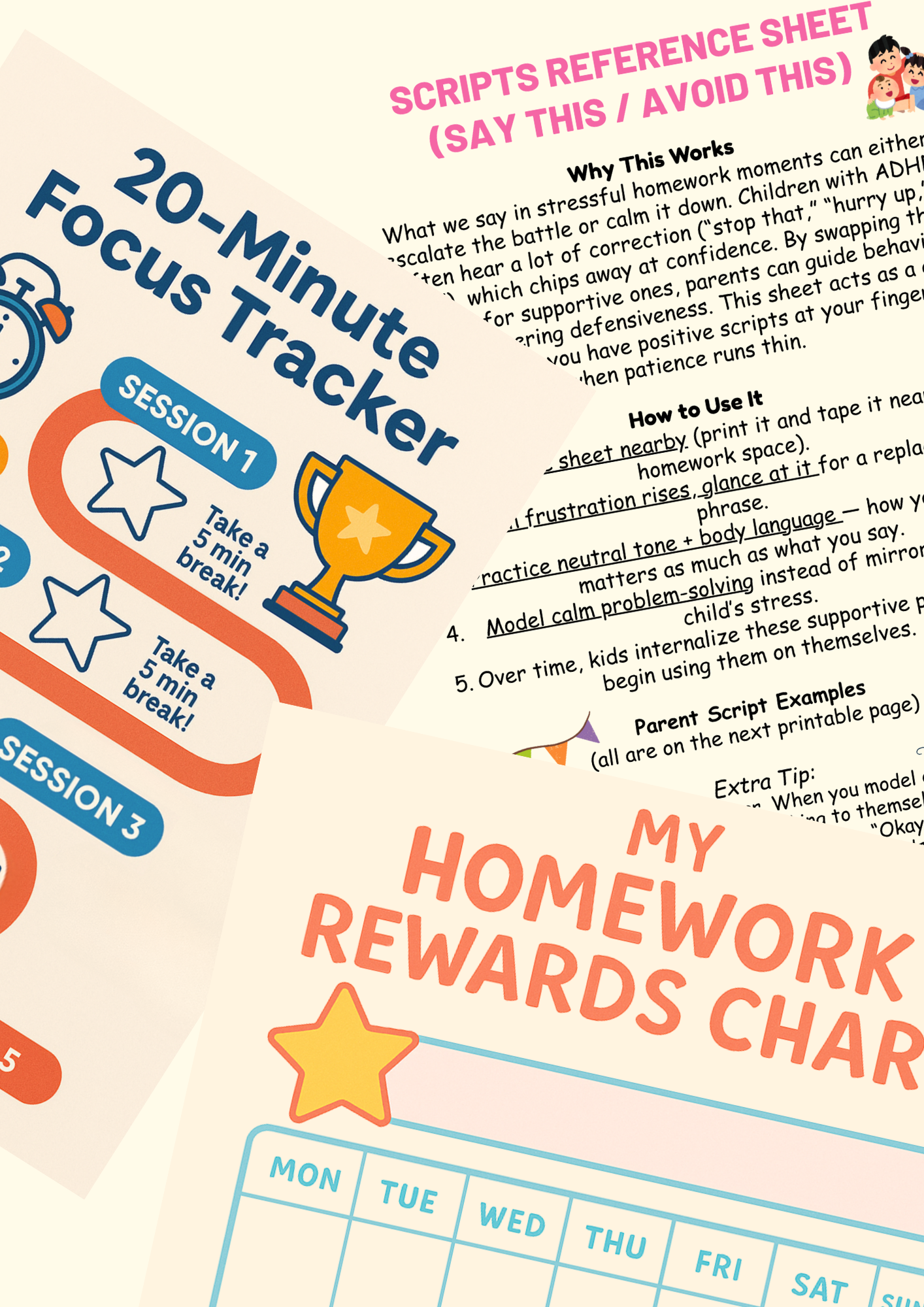 ADHD Homework Toolkit – Printable Routines, Trackers & Scripts