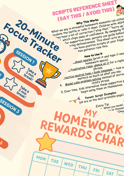 ADHD Homework Toolkit – Printable Routines, Trackers & Scripts